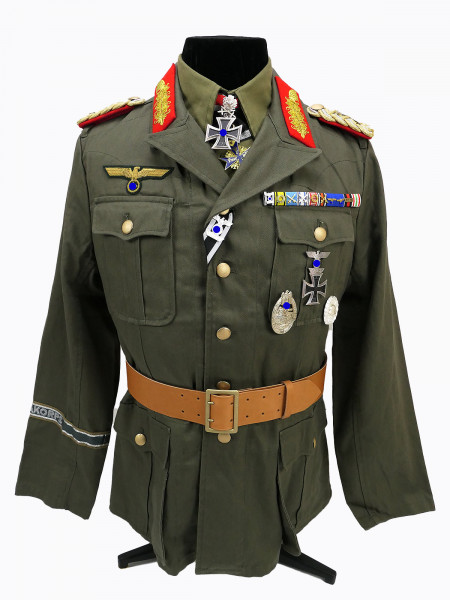 Generalfeldmarschall Erwin Rommel DAK Uniform Ensemble Afrikakorps mit Auszeichnungen + Koppel