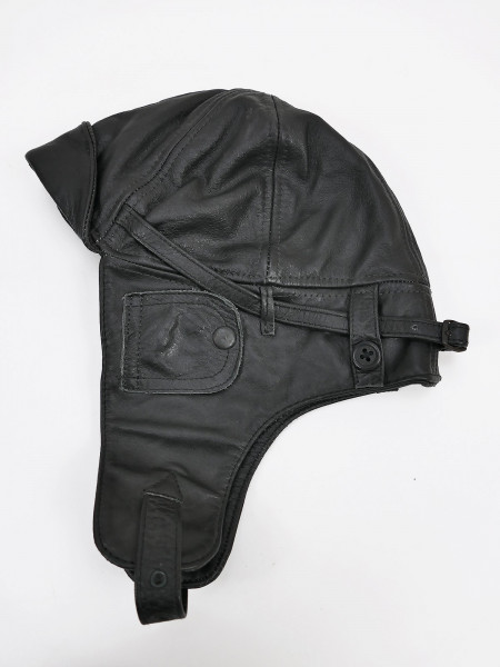 Leder Fliegerhaube Kopfhaube Leder Haube Schwarz kleine Größe