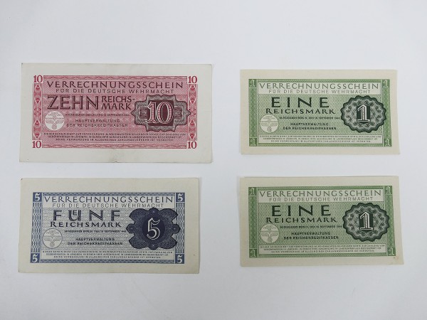 Original 4x Verrechnungsschein eine fünf zehn Reichsmark für die Deutsche Wehrmacht