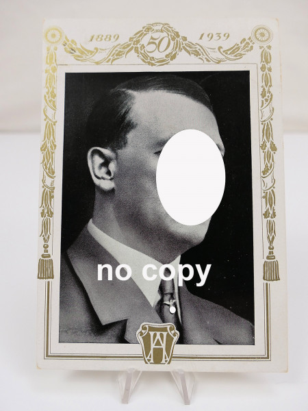 #12/ Postkarte / PK Thema A.H. Reichskanzler Führer Portrait m. Briefmarke Stempel