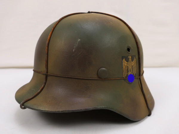 Wehrmacht Camouflage DD Stahlhelm M40 mit Helmfutter Gr.55 Normandie Tarnhelm Draht aus Museum