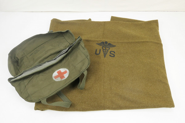 #3 US Sanitäter Pack Field Cargo M-1945 Tasche + Wool virgin Blanket Aesculab Decke Red Cross