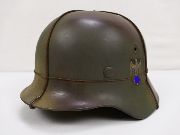 Wehrmacht Camouflage DD Stahlhelm M40 mit Helmfutter Gr.59 Normandie Tarnhelm Draht aus Museum