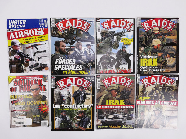 8x Heft / Magazin RAIDS France + Visier Airsoft / Soldier of fortune Desert Storm Irak