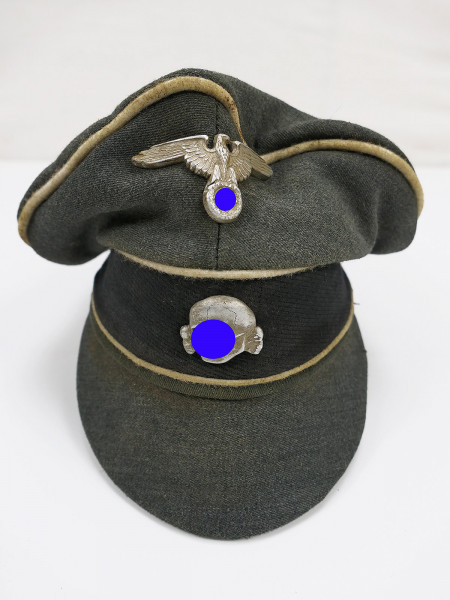 Waffen SS VT Offiziers Schirmmütze Crusher Cap Original Doppia Faccia Tuch Gr.60 mit Alu Effekten