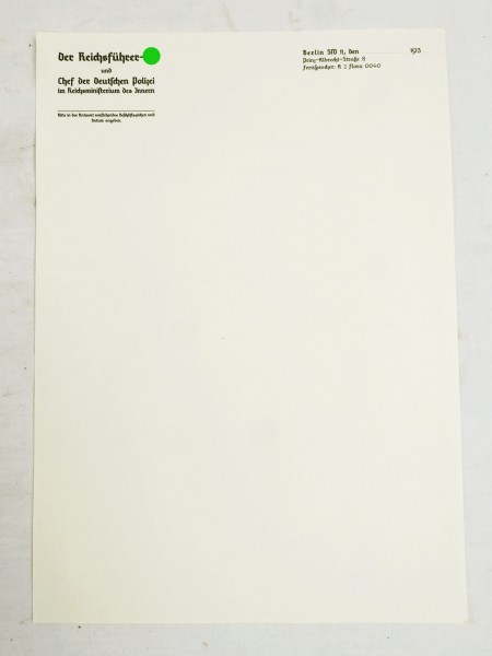 Briefbogen - RFSS und Chef der Deutschen Polizei im Reichsministerium des Innern - Briefpapier