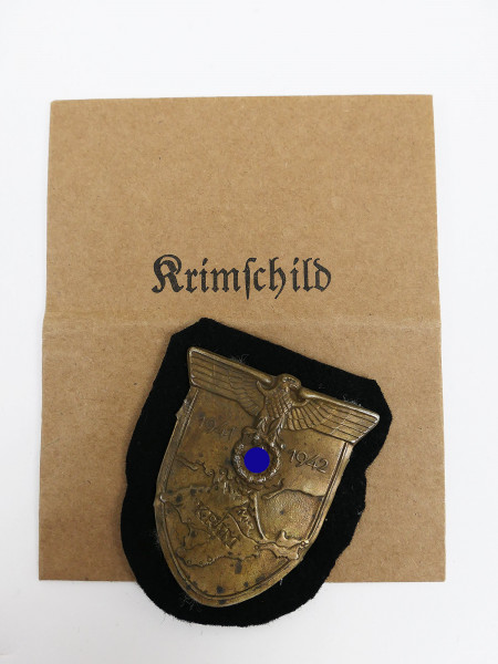Wehrmacht Ärmelschild Krim 1941 1942 Krimschild für Panzerjacke mit Verleihungstüte