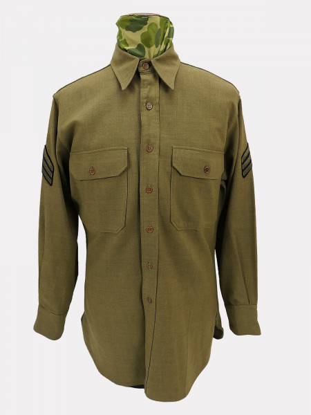 Original US WW2 Mustard Shirt M1937 Feldhemd Hemd Sergeant Gr. Small mit Maßen