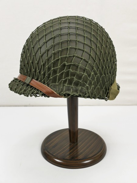 Original US Army WW2 M1 Stahlhelm Helm Glocke vorne gebördelt mit Liner 50s + Helmnetz