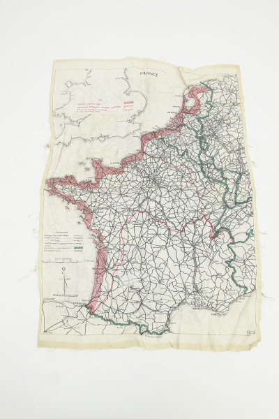 Original WW2 British RAF Downed Aircrew B & W Silk-Rayon Escape & Evasion Map Seide Viskose