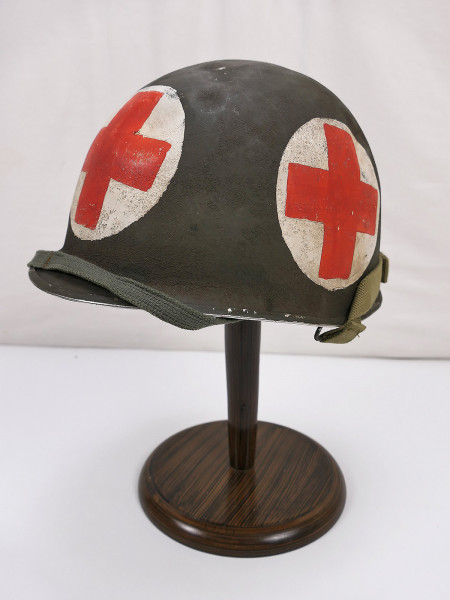 #2/ US ARMY Type WW2 M1 Stahlhelm Rotkreuz Sanitäter / Medic helmet + Liner Kinnriemen
