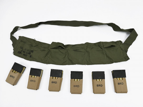 SET US ARMY M1 Garand M43 Ammo Bandolier mit 48 Schuss cal .30 M2 in 6 Clips Munitions Bandulier
