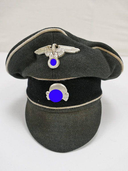 Waffen SS VT Offiziers Schirmmütze Crusher Cap Original Doppia Faccia Tuch Gr.58 mit Metall Effekten