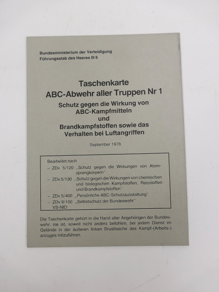 Bundeswehr Taschenkarte ABC Kampfmittel Abwehr 1978