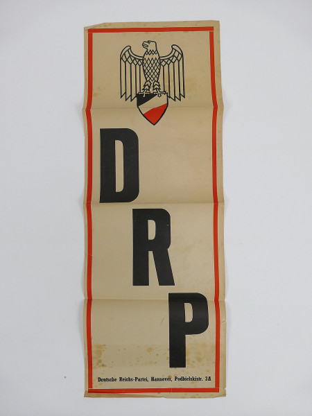 Original Wahlplakat DRP Aushang kleines Plakat Deutsche Reichs Partei 21x 60cm