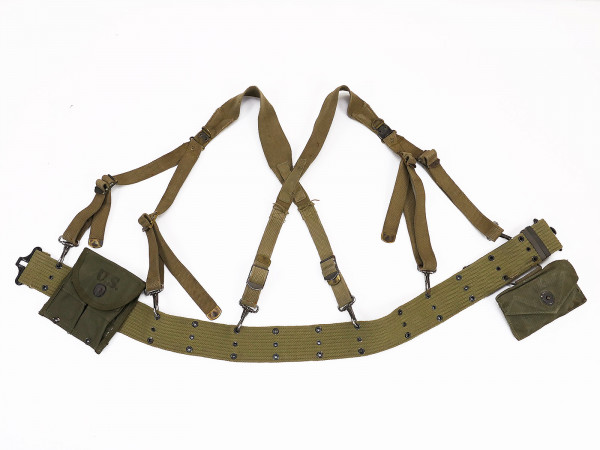 Original US WW2 Set Koppel pistol belt Suspenders M1 Carbine Magazintasche First Aid Kit Pouch