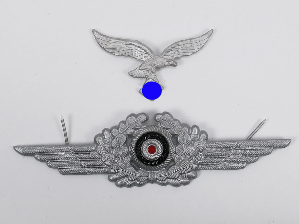 Satz Luftwaffe Effekten Aluminium Mützenadler + Eichenlaubkranz / Kokarde für Schirmmütze