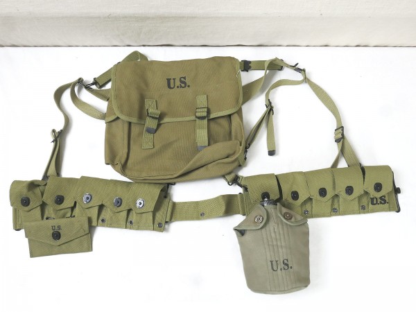 SET US WW2 Paratrooper M1936 MUSETTE BAG mit Suspenders Feldflasche u. Munitionskoppel Airborne