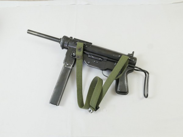 US ARMY WW2 M3 Grease Gun Submachine Gun Cal.45 Deko Modell Filmwaffe Maschinenpistole m. Tragerieme