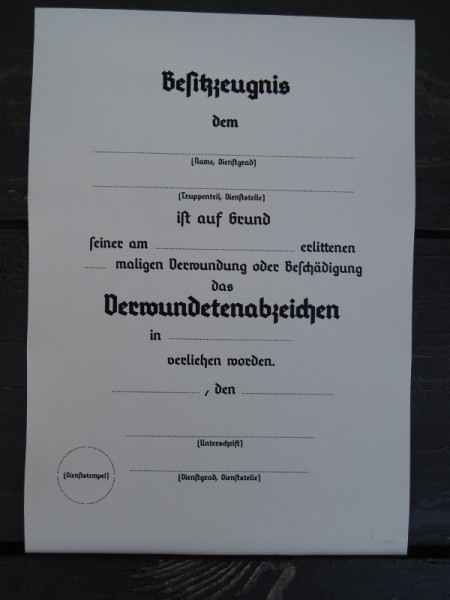 Besitzzeugnis "Verwundetenabzeichen"