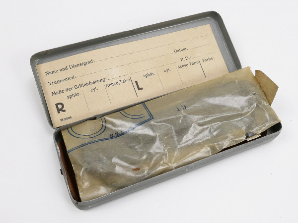 #H Wehrmacht Original Masken-Brille (OVP) komplett mit Behälter Blechdose