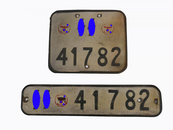 #B/ Waffen SS Satz Nummernschild KFZ Kennzeichen Kübelwagen VW82 Schwimmwagen VW166