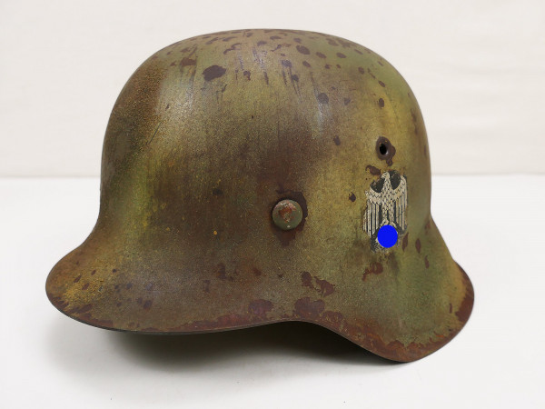 Wehrmacht Camouflage Stahlhelm M42 SD mit Helmfutter Gr.55 Normandie Tarnhelm aus Museum