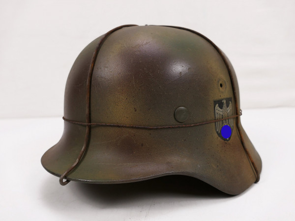 Wehrmacht Camouflage DD Stahlhelm M40 mit Helmfutter Gr.59 Normandie Tarnhelm Draht aus Museum