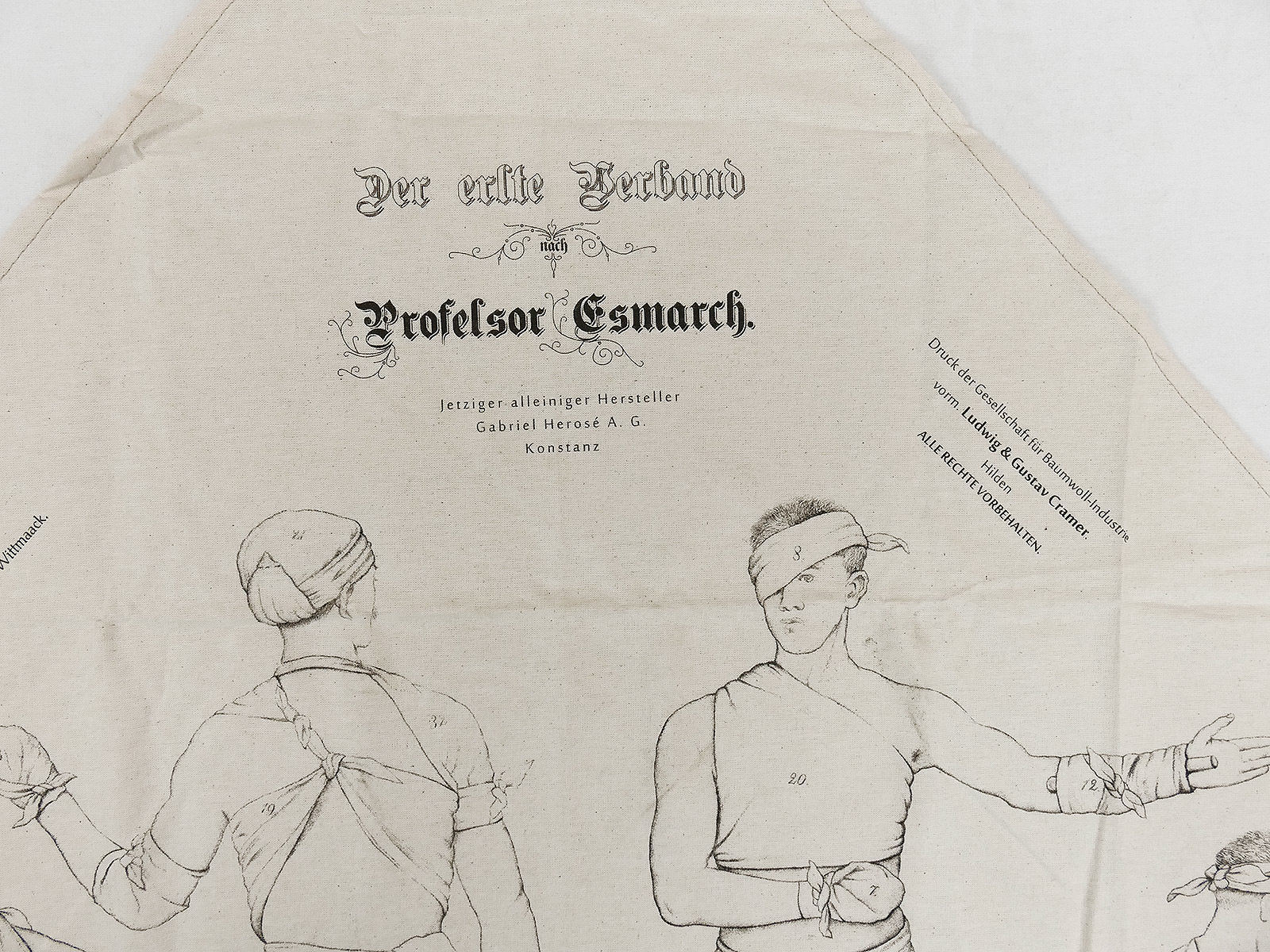 Der erste Verband nach Prof. Esmarch Verbandtuch Dreieckstuch Erste Hilfe  Zeichnungen