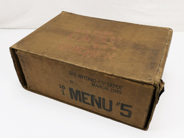#A Original US Army WW2 Umverpackung Karton f. Verpflegung Ration für 10x Menu #5 dated 03-1945