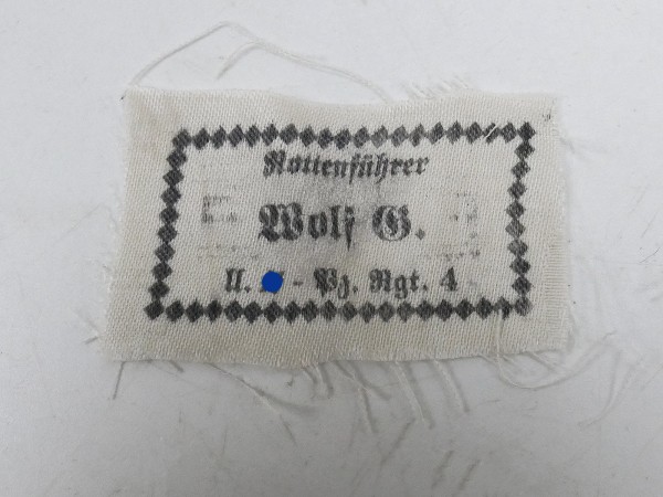 Waffen SS Uniform / Mützen Etikett "WOLF" Namensetikett Wäsche Ausrüstung