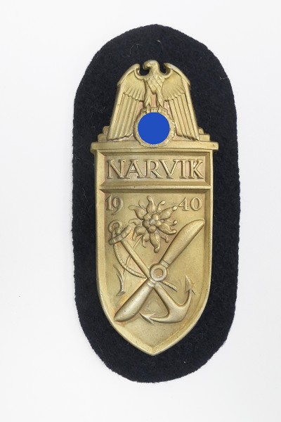 Kriegsmarine Narvikschild 1940 Ärmelschild Narvik auf dunkelblauem Marine Untergrund