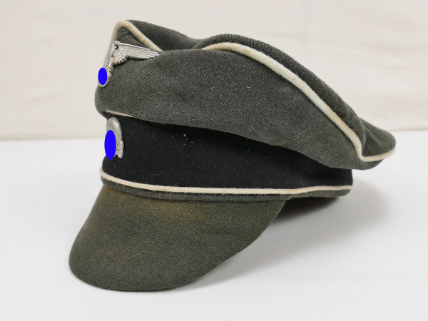 Waffen SS VT Offiziers Schirmmütze Crusher Cap Original Doppia Faccia Tuch Gr.59 mit Metall Effekten