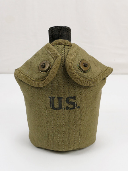 #4 Original US Army WW2 Feldflasche und Becher mit Repro Bezug