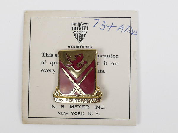 US WW2 Military Unit Crests Insignia 734th ANTI AIRCRAFT ARTILLERY BN Pin Medal Badge Abzeichen