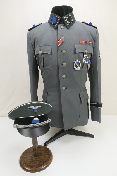 Waffen SS M36 Gabardine Uniform Feldbluse Obersturmbannführer komplett effektiert mit Schirmmütze