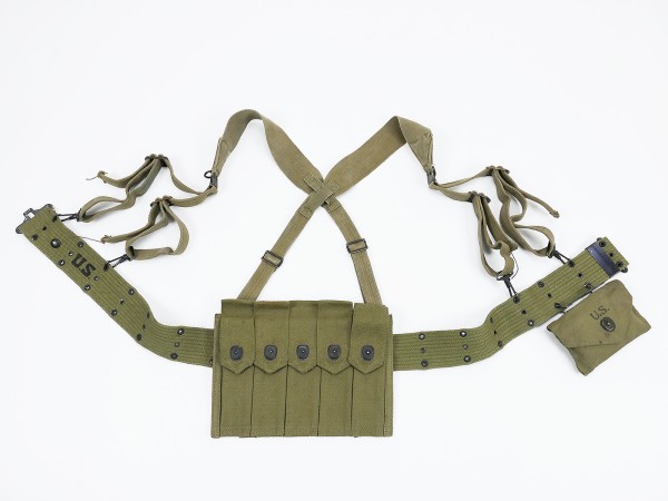 Original US WW2 Set Koppel pistol belt Suspenders Thompson Magazintasche First Aid Kit