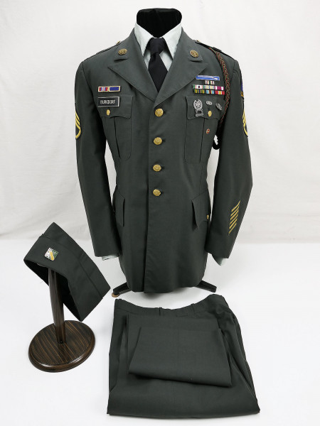 Vintage Set US Army Class A Uniform Anzug Jacke + Hose + Hemd + Schiffchen Staff Sergeant 1980s