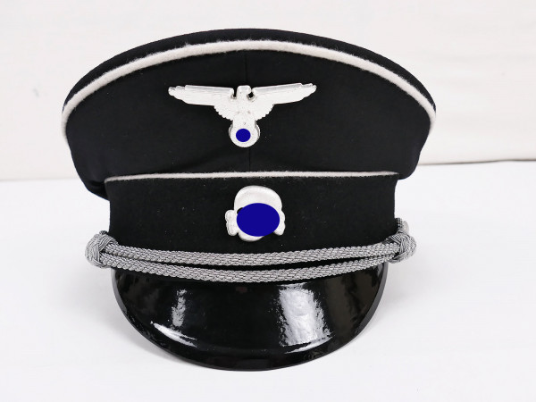 Allgemeine SS Schirmmütze Offizier schwarz Gr.57 mit Metall Effekten