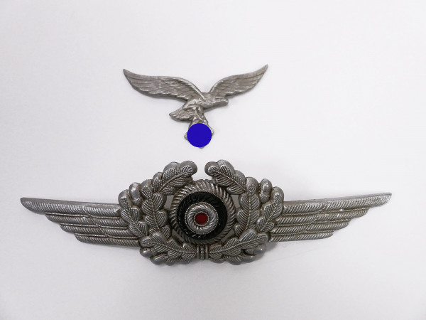 Satz Luftwaffe Effekten Aluminium Mützenadler + Eichenlaubkranz / Kokarde für Schirmmütze