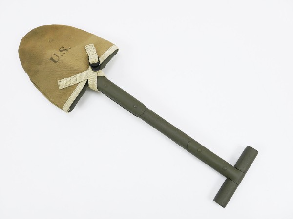 EINZELSTÜCK - WW2 US Army T-Shovel mit Cover / Schaufel Spaten mit Canvas Tasche