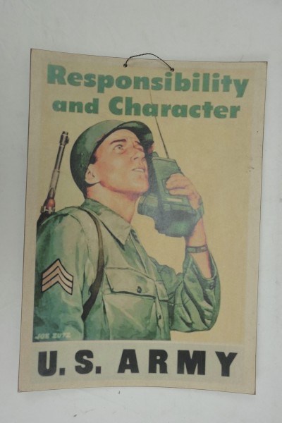 WW2 Vintage Poster Plakat US Army Responsibility and Character GI Soldat mit Funkgerät BC 611 Radio