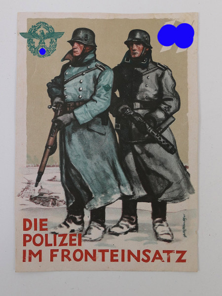 #50 Farbige Propaganda Postkarte Die Polizei im Fronteinsatz Tag der Dt. Polizei 1942 Gelaufen