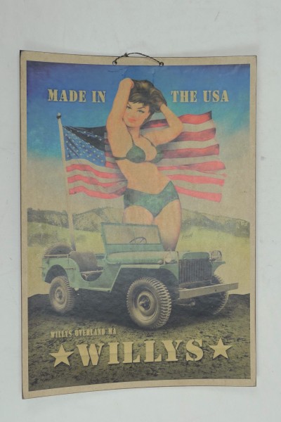 US Vintage Schild Plakat Karton - US Army - Willys Jeep Overland Made in the USA