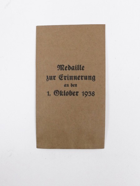 Verleihungstüte für Orden + Auszeichnungen - Medaille zur Erinnerung 1.Oktober 1938