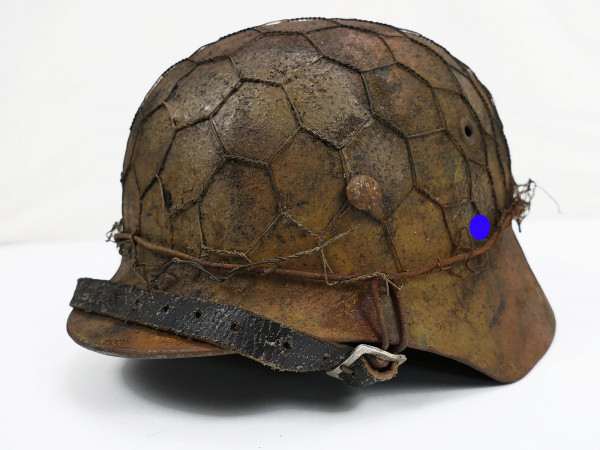Stahlhelm M40 Südfront camouflage Tarnhelm mit Chicken Wire / Draht - Antik Battleworn