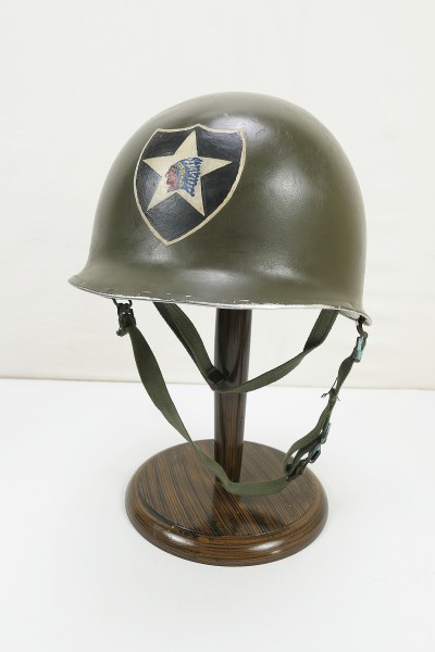 #B US ARMY Type WW2 M1 Stahlhelm 2nd Inf. Div INDIAN HEAD helmet + Liner Kinnriemen