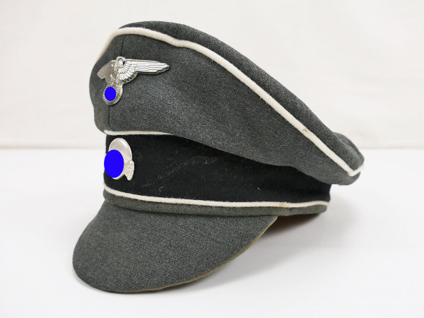 Waffen SS VT Offiziers Schirmmütze Crusher Cap Original Doppia Faccia Tuch Gr.58 mit Metall Effekten