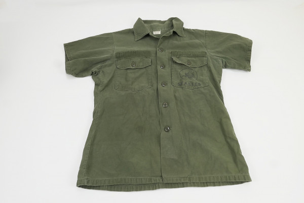 US Navy Seabees Army Vintage Shirt Vietnam Cotton Sateen OG-107 Feldhemd - Large 15½ x 33