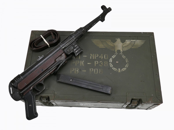 Wehrmacht Denix Modell MP40 mit Vintage Holzkiste Transportkiste MP38/40 Kiste